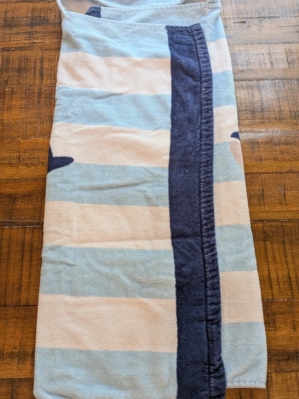 Pottery Barn Kids White & Blue Stripe Whale Cotton Hooded Towel